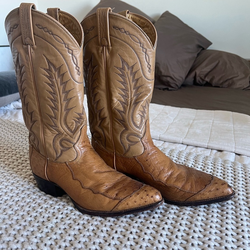 Tan Ostrich Leather Western Cowboy Boots